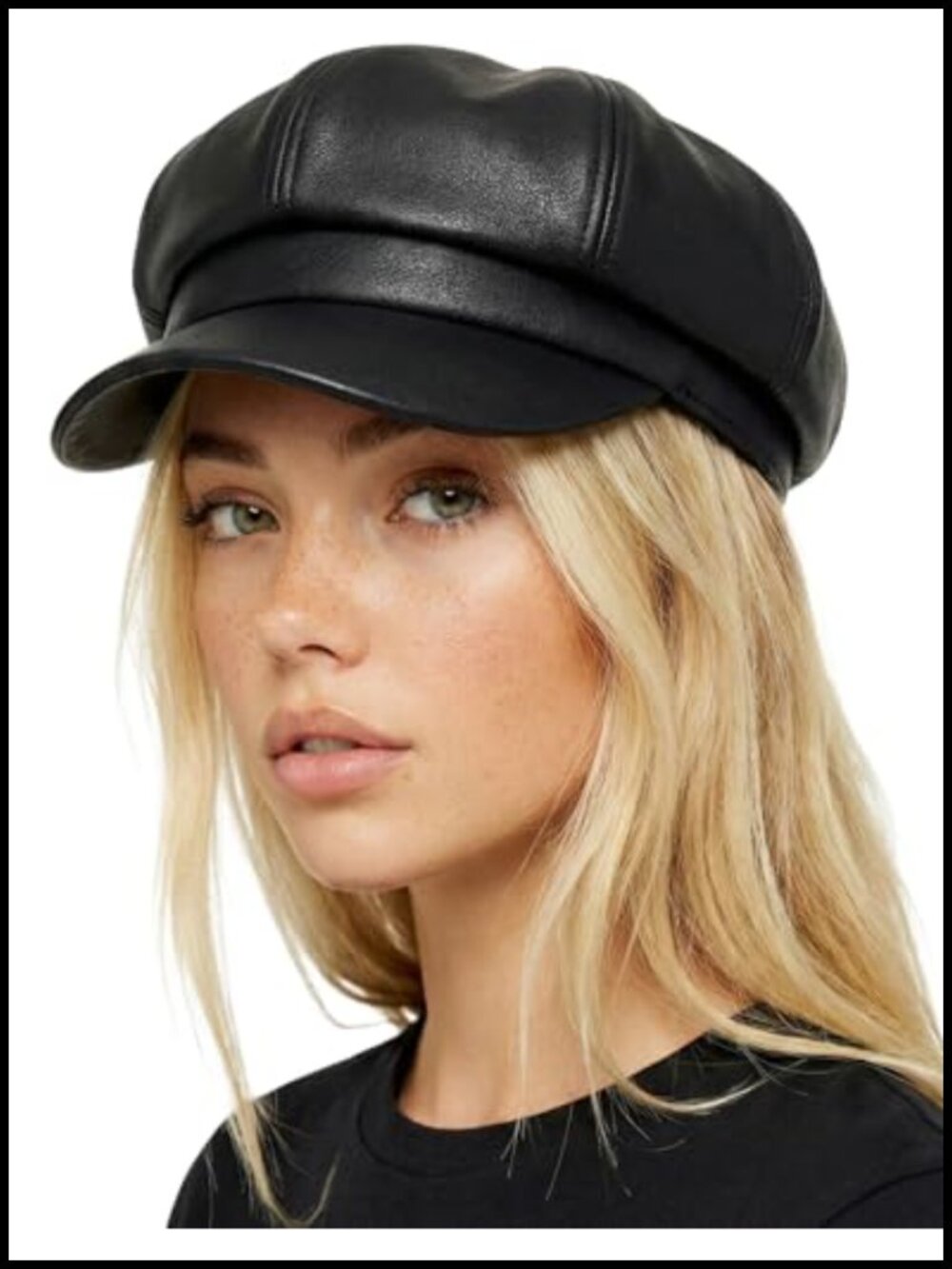 Women's Newsboy Cabbie Cap Faux Leather Vintage Baker Boy Hat